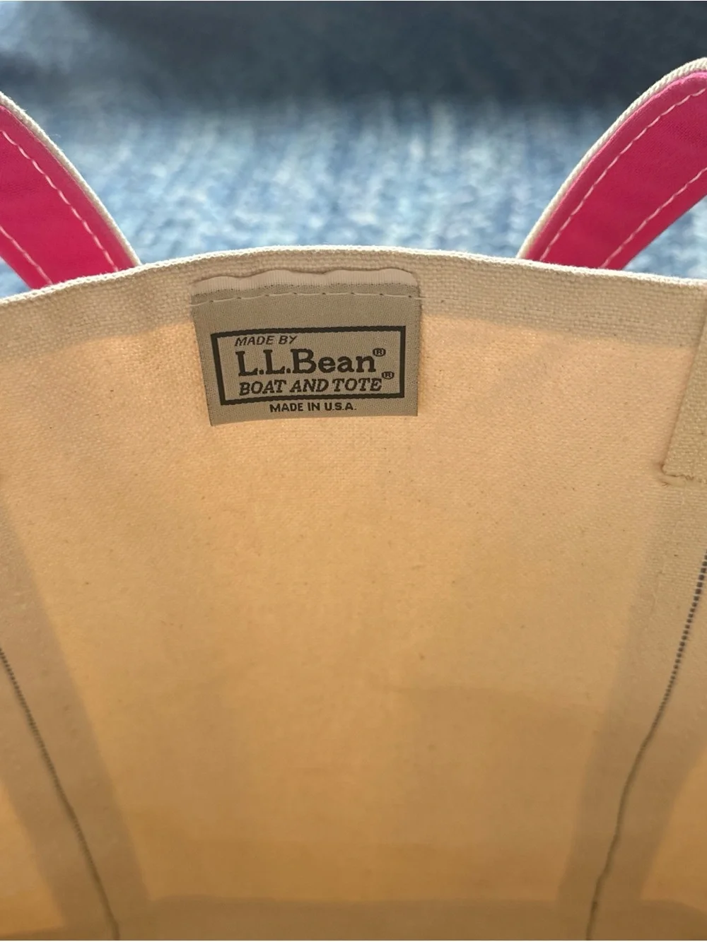 LL Bean boat and tote medium tote hot pink long handles
